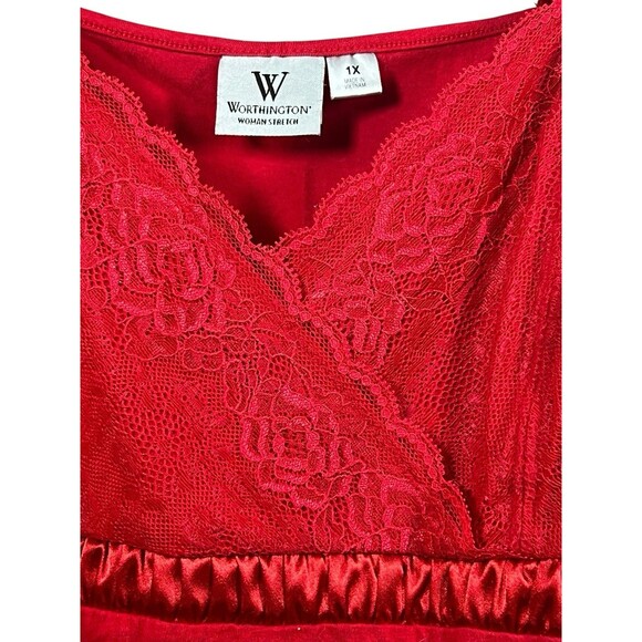 Y2K Holiday Red Lace Babydoll Cami Tank Top Plus 1X Worthington Satin Trim - Picture 5 of 8